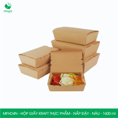 MFHD4N - Combo 25 hộp giấy kraft thực phẩm 1600ml, hộp đựng thức ăn nắp đậy màu nâu, hộp gói đồ ăn mang đi