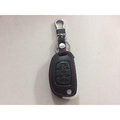 Bao da chìa khóa đen chỉ đỏ dành cho xe GRAND I10, Elantra - chìa gập