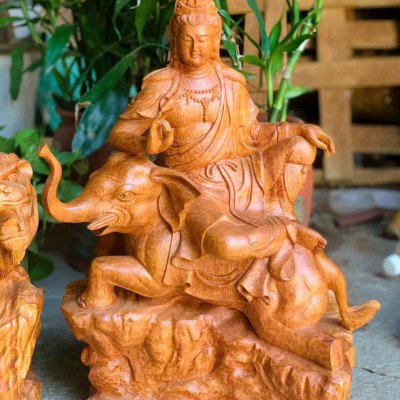 Cặp Tượng văn thù _phổ hiền bồ tát bằng gỗ hương kt cao 50×39×20cm