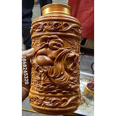 Hộp đựng trà ( chè) khắc phật di lặc bằng gỗ bách xanh thơm nức kt 20×12×12cm