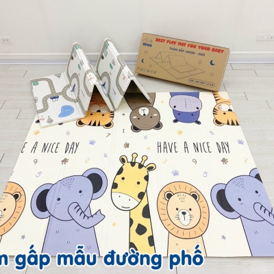 Thảm gấp gọn chống thấm 2 mặt XPE Umoo chính hãng kích thước 180x200cm dày 1.5cm mẫu đường phố