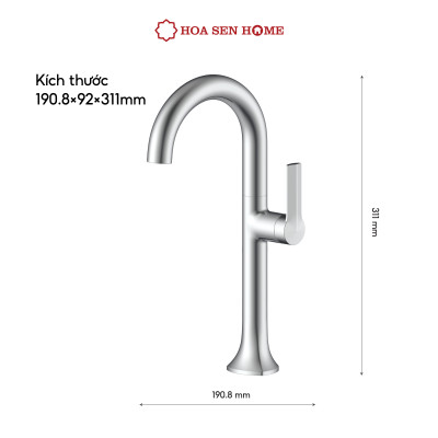 Vòi lavabo nóng lạnh TUSLO F009 Luxury chất liệu đồng nguyên chất, mạ Crom-Niken, công nghệ tạo bọt khí hiện đại - Hoa Sen Home - Hàng chính hãng