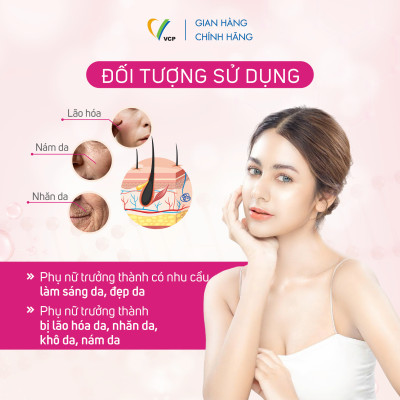 [Combo 2 hộp] TPBVSK Viên uống đẹp da Glutathione VCP - Hỗ trợ làm sáng da, giảm các triệu chứng nhăn da, khô da, nám da - Hộp 20 viên