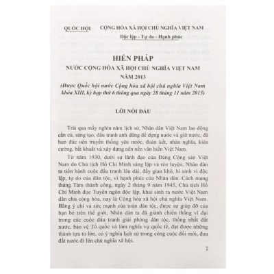 Sách - Hiến pháp nước Cộng hòa Xã hội Chủ nghĩa Việt Nam ( Các bản hiến pháp năm 2013 - 1992 -1980 - 1959 - 1946)
