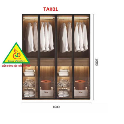 Tủ quần áo gỗ MDF cánh kính cường lực khung nhôm TAK03A - Nội thất lắp ráp Viendong Adv