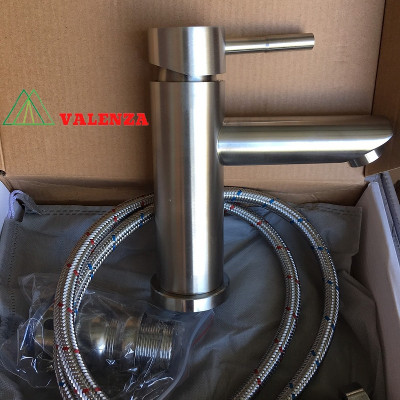 Vòi lavabo nóng lạnh inox sus304  Valenza LVT01 thân tròn kèm dây cấp nước-hàng chính hãng