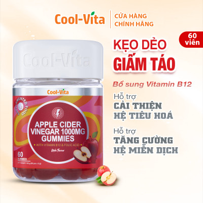 Combo Kẹo Dẻo Collagen & Kẹo Dẻo Giấm Táo Coolvita Hỗ Trợ Trẻ Hóa Sáng Da - Cải Thiện Sức Khỏe Tóc Móng - Tiêu Hóa - Tăng Cường Miễn Dịch, Kết Hợp Biotin, Vitamin C, Vitamin E, Vitamin B12 & Axit Folic - 2 Hộp (60 viên x 3g)/hộp