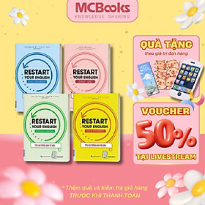 Sách - Restart Your English - Yêu Lại Từ Đầu Tiếng Anh - Traveling Abroad + More Expression + Basic Grammar +  Daily Life - Combo 4 Cuốn - MCBooks