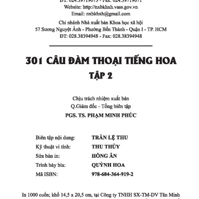 301 Câu Đàm Thoại Tiếng Hoa - Tập 2 (Tặng Kèm Bài Nghe Online)