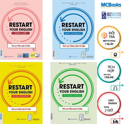 Sách - Restart Your English - Yêu Lại Từ Đầu Tiếng Anh - Traveling Abroad + More Expression + Basic Grammar + Daily Life - Combo 4 Cuốn - MCBooks