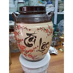 hũ đựng  gạo vẽ hoa đào tài lộc Bát Tràng nắp bằng loại 12Kg