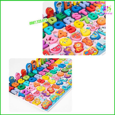 Bảng Chữ Cái Montessori 7 in 1 Kèm Xếp Hình Câu Cá Nam Châm Cho Bé