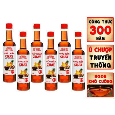 Thùng 6 chai nước mắm CHAY 3 trong 1 Làng Chài Xưa 525ml trái thơm nấm ngọt đậu nành 300 năm truyền thống