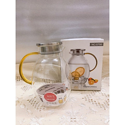 Bình nước dáng bầu trong tay cầm vàng 2400ml _AVN35