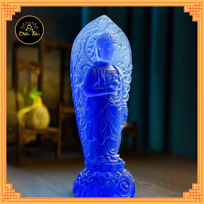 Tượng phật dược sư lưu ly tượng dược sư đứng hào quang xanh dương trang trí 23cm phong thủy, thờ cúng Diệu Tâm