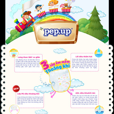 Tã/Bỉm Quần Em Bé Pep.up Extra Dry Gói Trung Siêu Mềm Mại, Siêu Khô Thoáng, Kháng Khuẩn Size M22, L20, XL18, XXL16