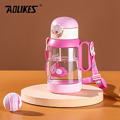 Bình Nước Nhựa Hình Hoạt Hình Dễ Thương AOLIKES TY907 - Dung Tích 500ml - Có Quai Đeo & Ống Hút
