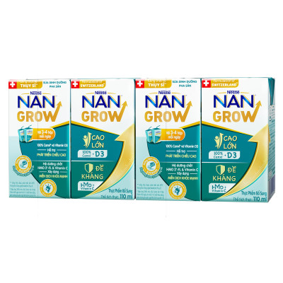 Thùng sữa bột pha sẵn Thực phẩm bổ sung Nestlé NANGROW 9(4x110ml) sữa mát công thức từ Thụy Sĩ với 100% Canxi giúp bé cao lớn vượt trội dành cho bé từ 1 tuổi