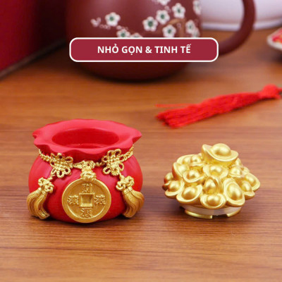 Hủ đựng muối gạo tài lộc may mắn, túi thần tài để trang trí nhà cửa, cúng bàn thờ, chum vàng chiêu thần tài, Hũ Vàng Tài Lộc Lễ Tết 2025
