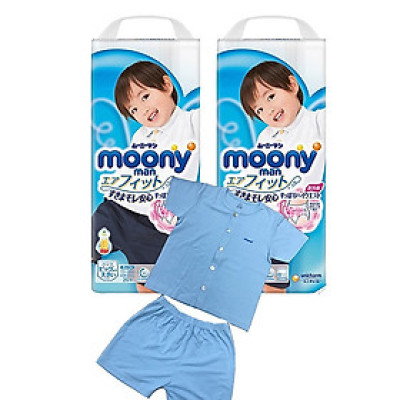 Bộ 2 tã quần cao cấp bé trai Moony XXL26 [Tặng bộ quần áo Nous 18-24m]