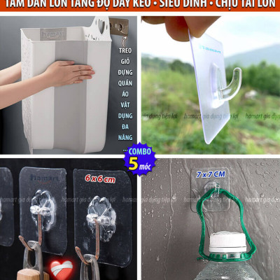 COMBO 5 Móc Sừng Nhựa Treo Giỏ Đựng Quần Áo Nhà Tắm Dán Tường Hamart Treo Đồ Đa Năng Tấm Lớn Siêu Dính