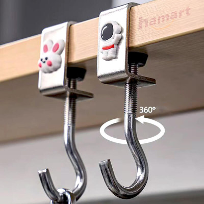 Móc Treo Balo Kẹp Cạnh Bàn Làm Việc Hamart Xoay 360 Treo Cặp Túi Xách Bình Nước Thép Xoắn Ốc Cố Định