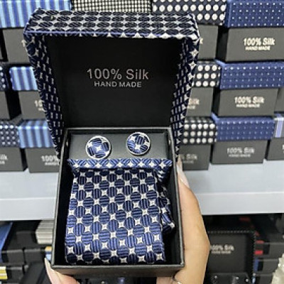 Cà vạt nam màu xanh đen họa tiết chấm kèm hộp bản nhỏ 6cm dành cho nam thanh niên set đầy đủ mẫu t11-2023 Giangpkc 011-88