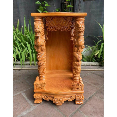 Bàn thờ thần tài cao cấp Rồng Phun Lửa, bàn thờ ông địa gỗ gõ trạm vip