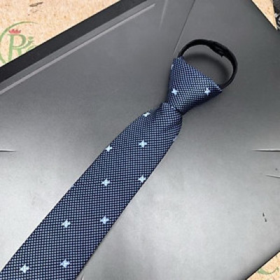 Cà vạt nam mẫu thắt sẵn dây kéo bản nhỏ 6cm mẫu xanh thêu