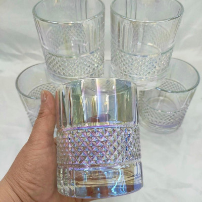 Bộ 6 cố thủy tinh uống nước vân kim cương hạt vàng