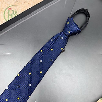 Cà vạt nam mẫu thắt sẵn dây kéo bản nhỏ 6cm mẫu xanh chấm vàng