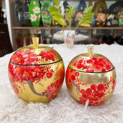 Hủ táo sơn mài cao cấp Thanh Bình Lê đựng bánh kẹo mứt, vật dụng nhỏ, trang trí bàn kệ, nhà cửa, văn phòng, quà tặng