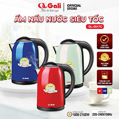 Ấm đun siêu tốc Gali GL-0017C thân ấm 2 lớp, vỏ ngoài bằng nhựa nguyên sinh chịu nhiệt tốt, hàng chính hãng 100%. Bảo hành 24 tháng.