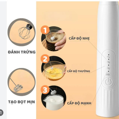 Máy Đánh Trứng, Đánh Sữa Và Tạo Bọt Cafe Cầm Tay Di Động 3 Tốc Độ Sử Dụng Pin Sạc Cao Cấp - Giao màu ngẫu nhiên