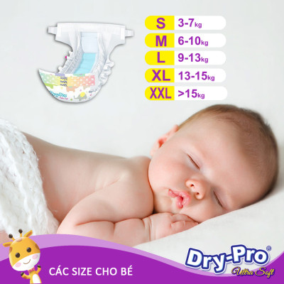 Tã/bỉm dán Dry-Pro siêu mềm nhập khẩu Malaysia size L60 (9kg - 13kg) - Gói 60 miếng