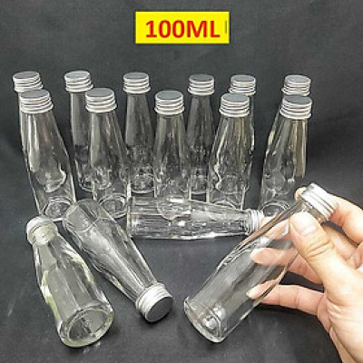Lọ Thủy Tinh Nhỏ 100ml (combo 15 cái) trụ cao nắp thiếc bạc – Chai thủy tinh nhỏ - Chai thủy tinh đựng thức uống