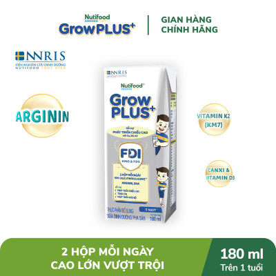 Thùng Sữa Bột Pha sẵn Nutifood GrowPLUS+ Cao Lớn Vượt Trội trên 1 tuổi (24 hộp x 180ml)