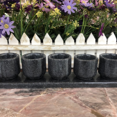 Bộ 5 ly nước thờ cúng đá cẩm thạch vân đen