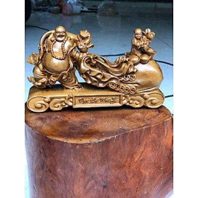 Tượng phật di lặc kéo bao tiền bằng gỗ bách xanh thơm nức kt 20×10×5.5cm