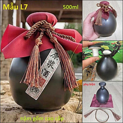 Bình Gốm Đựng Rượu cao cấp 500ML mẫu giọt nước màu đen – Bình Đựng Rượu Đẹp – Nậm Rượu trang trí bàn ăn (L7)