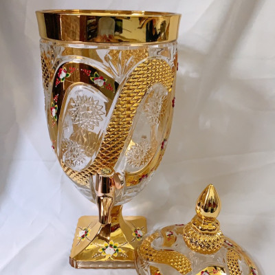 BÌNH THỦY TINH ĐỰNG NƯỚC UỐNG CÓ VÒI VẶN CAO CẤP HOA KHẢM VÀNG VÀNG - ANHT688 - GIAO HOA VĂN NGẪU NHIÊN