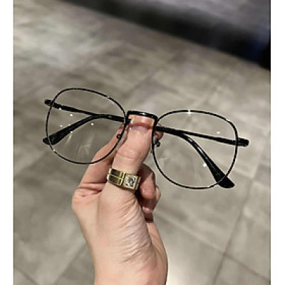 Kính mắt unisex thời trang dáng tròn nhỏ gọng kim loại màu xám