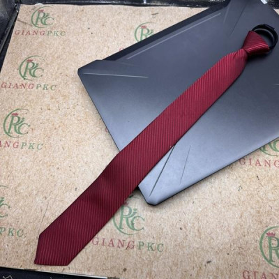 Cà vạt nam mẫu thắt sẵn dây kéo bản nhỏ 6cm mẫu đỏ đô kẻ đơn giản