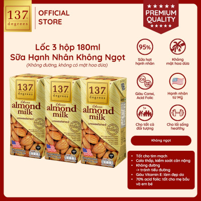 Lốc 3 hộp Sữa hạt Hạnh nhân Không đường 137 DEGREES 180ml