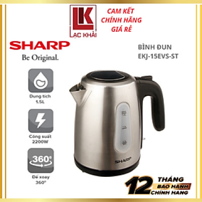 Bình đun Siêu Tốc 1.5 Lít Sharp EKJ-15EVS-ST Vạch báo mực nước, Cảm biến nhiệt: FADA - Hàng chính hãng, BH 12 tháng