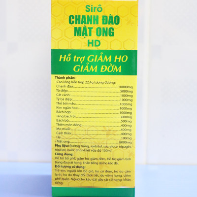 Siro ho cho bé Chanh Đào Mật Ong giảm ho, giảm đờm, giảm viêm họng cho bé từ 1 tuổi - Chai 100ml thành phần chanh đào, mật ong, kim ngân hoa, mơ muối, cam thảo