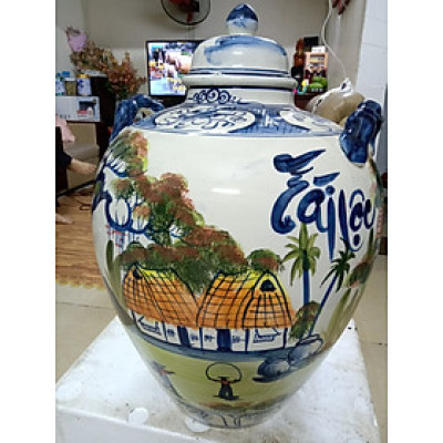 Hũ đựng rượu vẽ phong cảnh Bát Tràng loại 10L