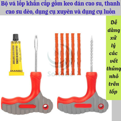 Bộ Dụng Cụ Vá Lốp Xe Ô Tô – Xe Máy Khẩn Cấp Tiện Lợi -Bộ Vá Lốp Xe Đa Năng – Có Keo + Dây Cao Su + Dụng Cụ Xuyên