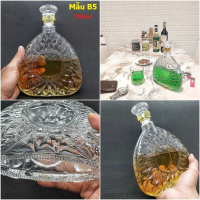 Bình Đựng Rượu Thủy Tinh (combo 3 cái) mẫu A1, B5, B6 – Vỏ Chai Rượu Ngoại – Chai Thủy Tinh Đựng Rượu cao cấp