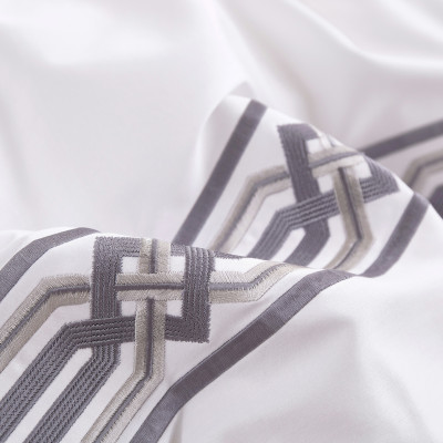 Bộ chăn ra Casa Bello Home - Set Serenity Grey Cotton lụa satin thêu họa tiết thêu 5 món